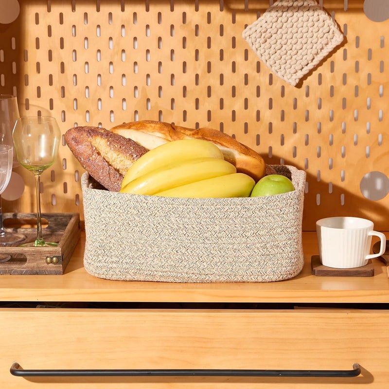 MiniArk Small Storage Baskets for Organizing | Closet Organizer Bins | Shelf Toy Basket | Woven Rope Baskets | Cube Decorative Box | Shallow Basket | 13x8.5x5.1” | 3 Packs Mixed Brown - Image 5